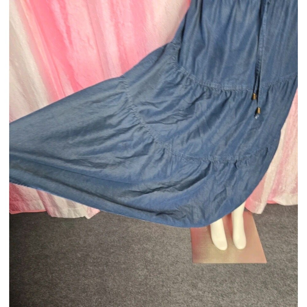 Frye and Co. Chambray Blue Denim Layered Western Boho Maxi Skirt Size Medium - Picture 5 of 12